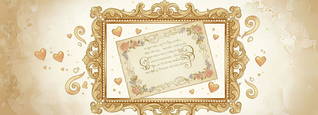 Whimsical illustration of a love letter card framed upside down with warm playful tones