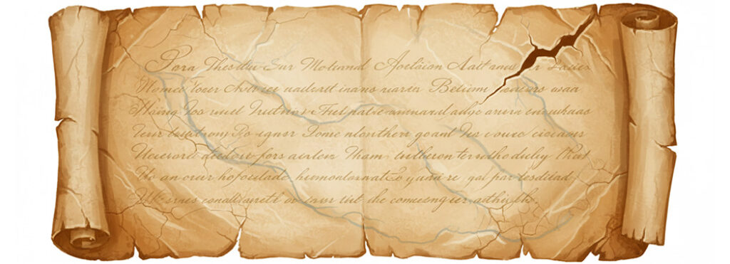 Intimate illustration of aged parchment with faint script and skin-like texture, partially unrolled in warm amber light with subtle vein-blue beneath the surface
