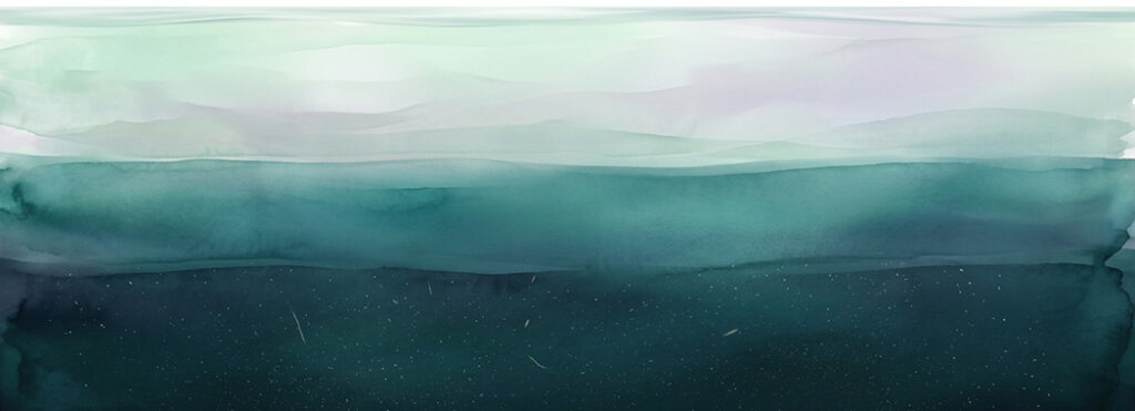 Illustration of still water in cross-section showing three depth bands, from pale at the top to deep dark at the bottom
