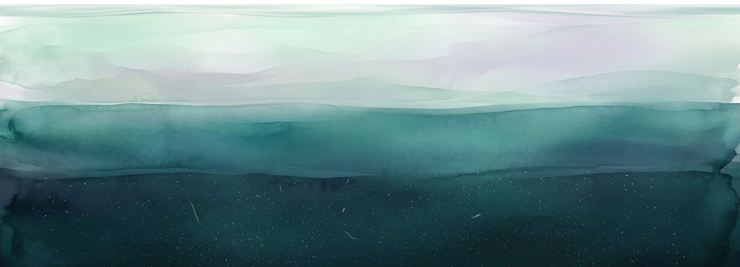 Illustration of still water in cross-section showing three depth bands, from pale at the top to deep dark at the bottom