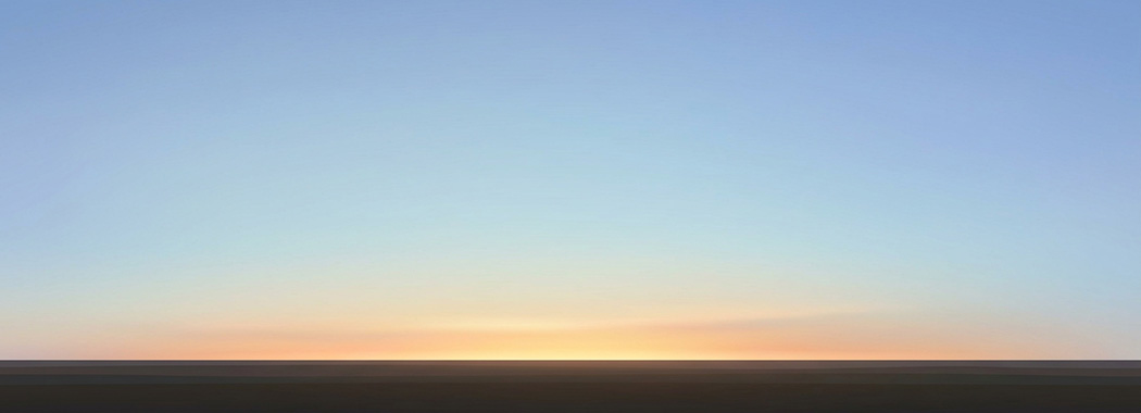 Illustration of an empty sky at sunrise with a low flat horizon and first light breaking along it.