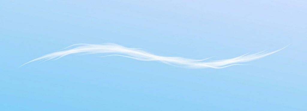 Illustration of an open blue sky crossed by a single long thin cloud tapering at both ends like a brushstroke.