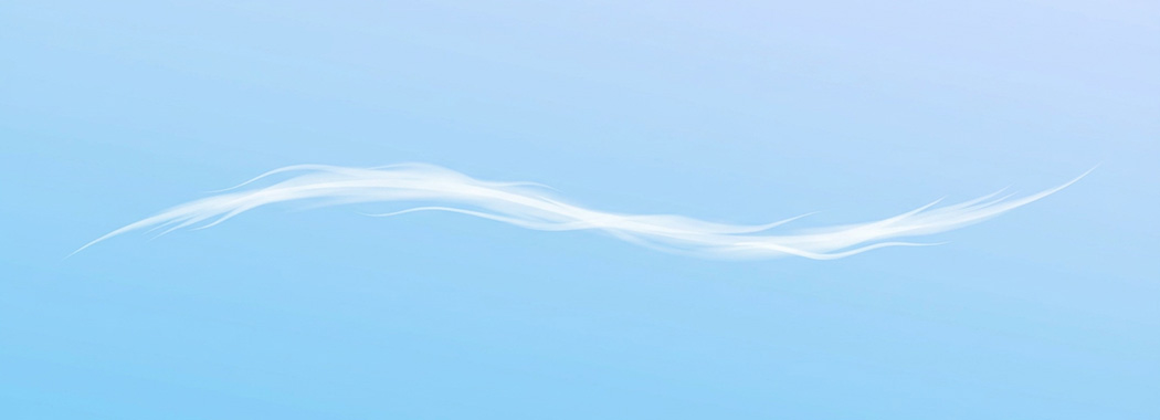 Illustration of an open blue sky crossed by a single long thin cloud tapering at both ends like a brushstroke.