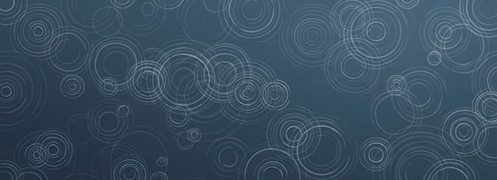 Overhead illustration of a still water surface covered in overlapping concentric rings from falling rain.